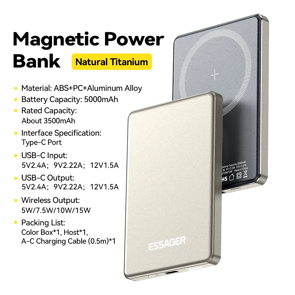 Thin Wireless Power Bank Magnetic 20W 5000Mah Portable Fast Charging External Battery for Magsafe for Iphone 16 15 14 13