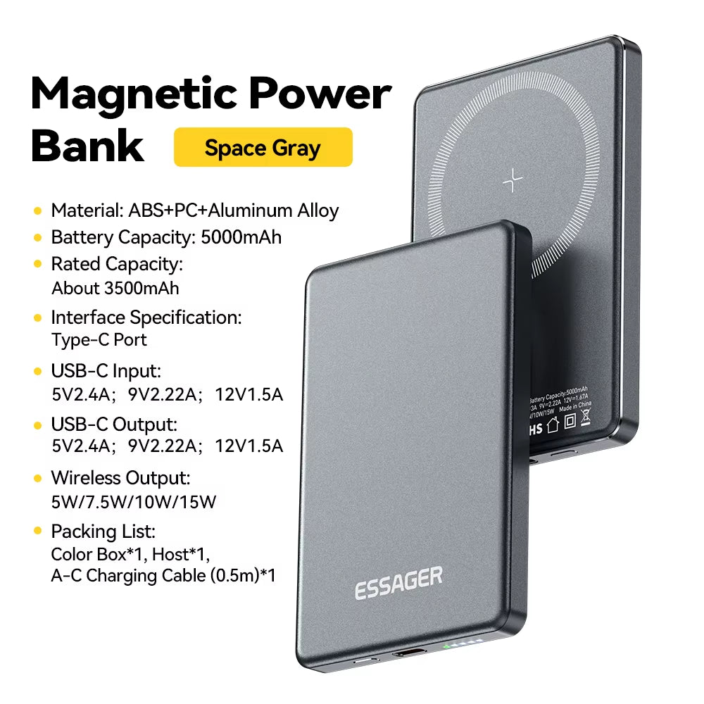 Thin Wireless Power Bank Magnetic 20W 5000Mah Portable Fast Charging External Battery for Magsafe for Iphone 16 15 14 13