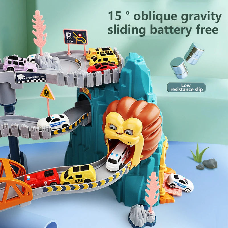 CB90® Safari Lion Theme Car Track for Children Racing Rail Cars