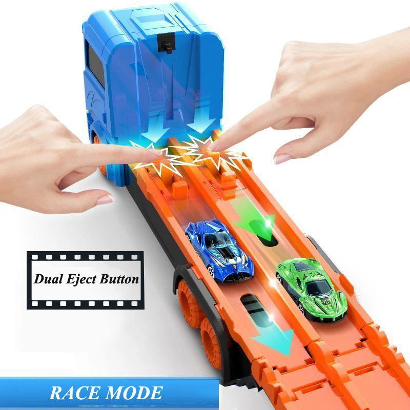 MOTORG - Car Transporter Truck Folding Track Racing Vehicle Kids Competitive Games Storage Alloy Car Boy Toy Children Novel Gift