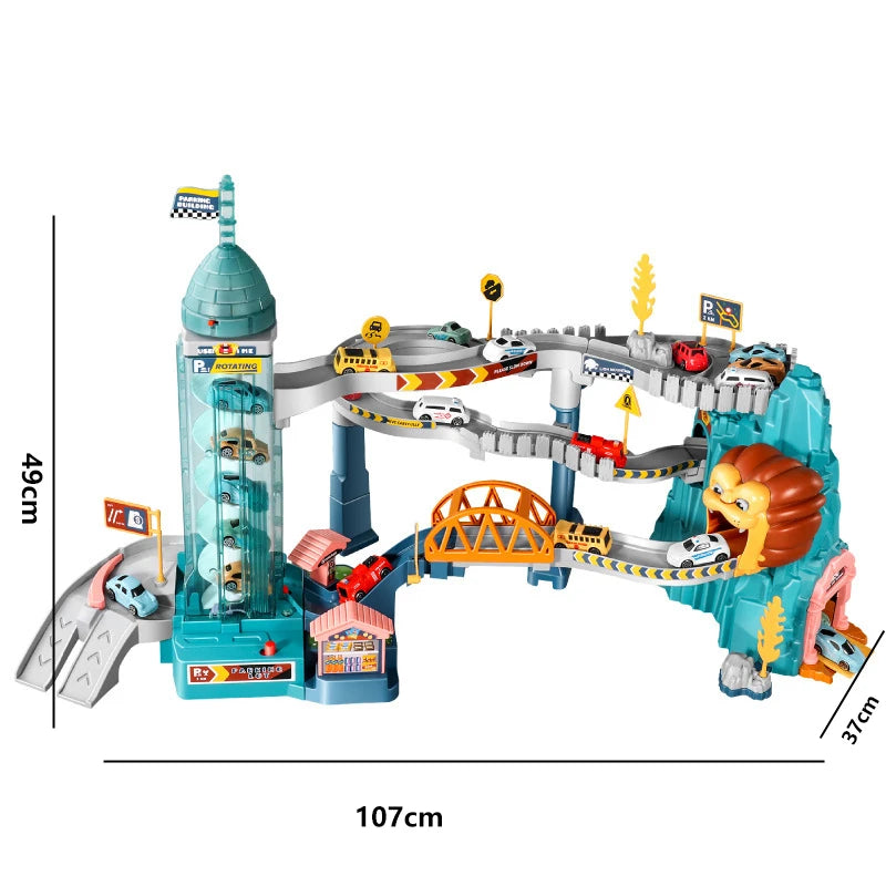 CB90® Safari Lion Theme Car Track for Children Racing Rail Cars