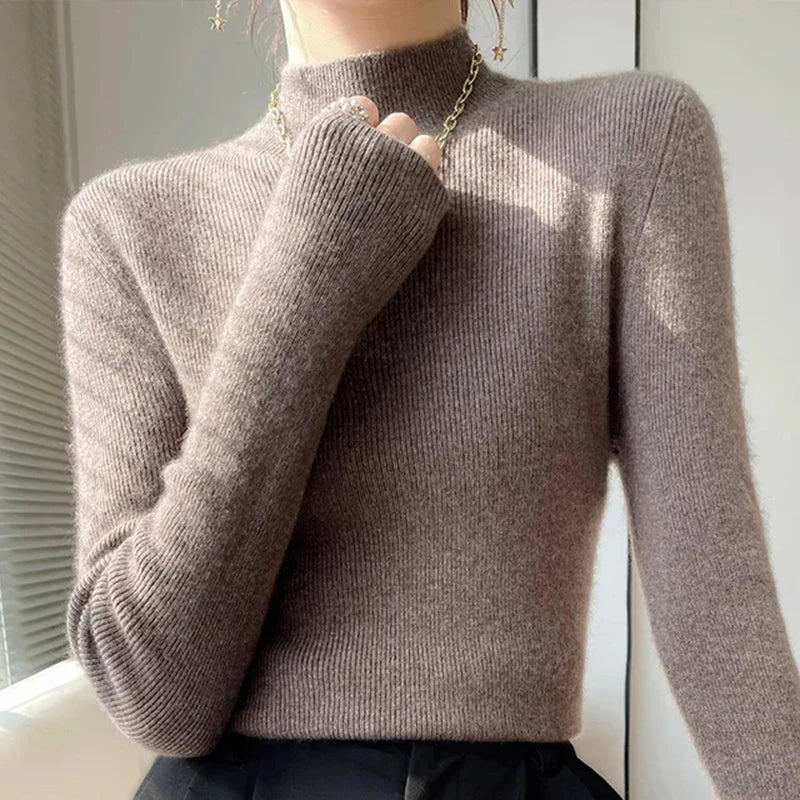 SW56™ Solid Sweater Women Half Turtleneck Knitted Pullover Casual Style Outwear