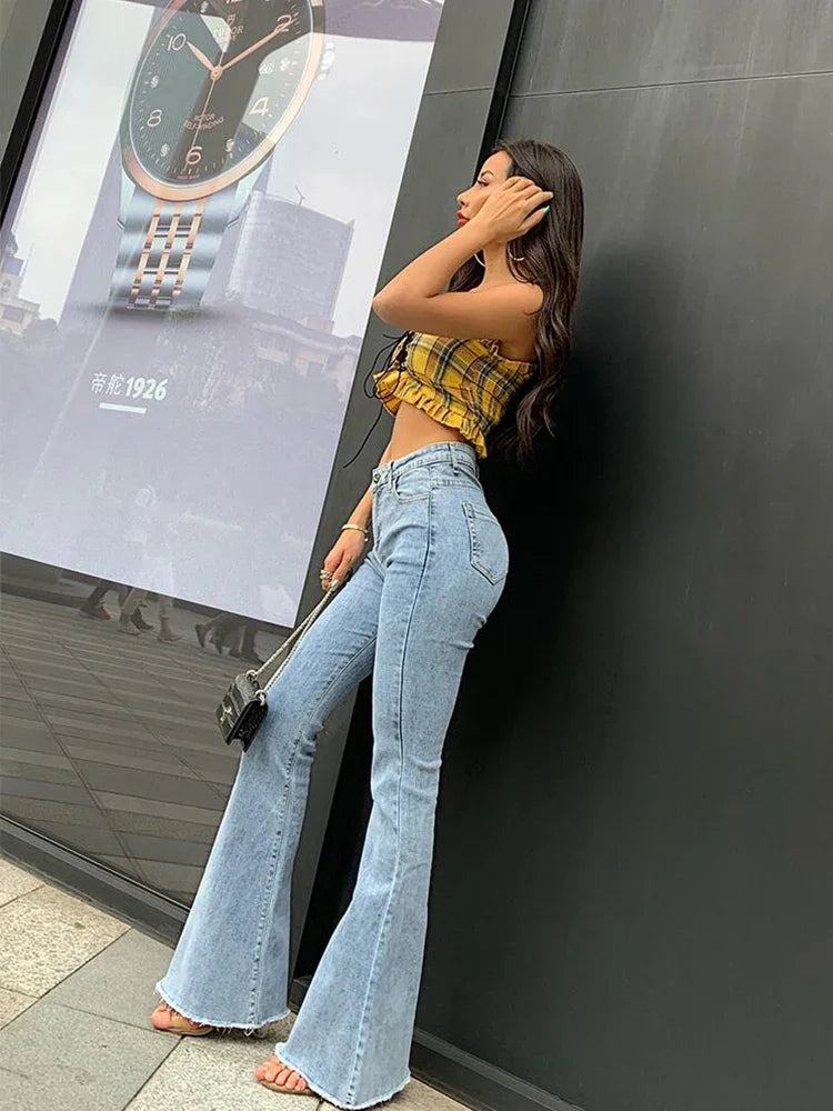 STYLA - Flare Jeans Pants Womens Vintage Denim High Waist