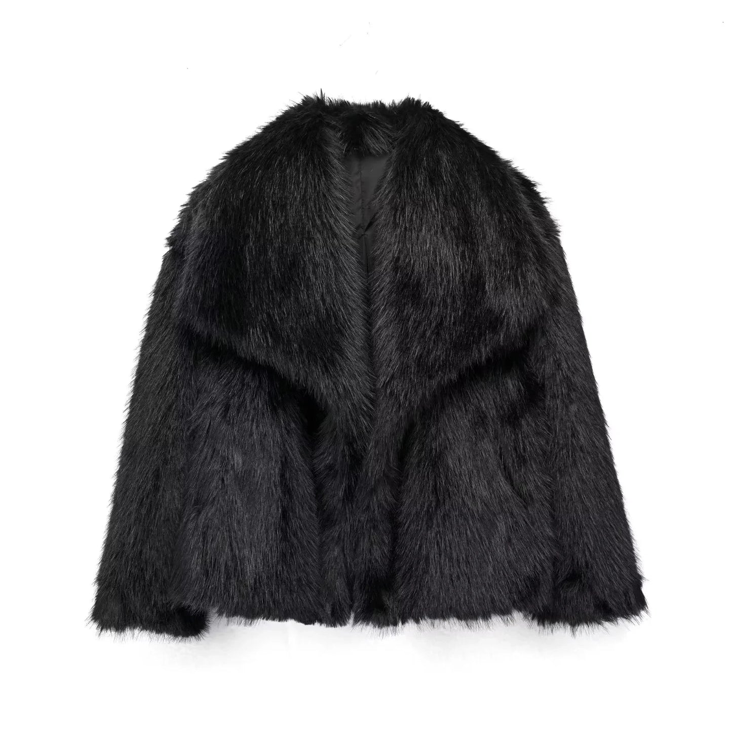SW56™ Fluffy Woven Jacket for Women Loose Stand Collar Long Sleeve Coat 2