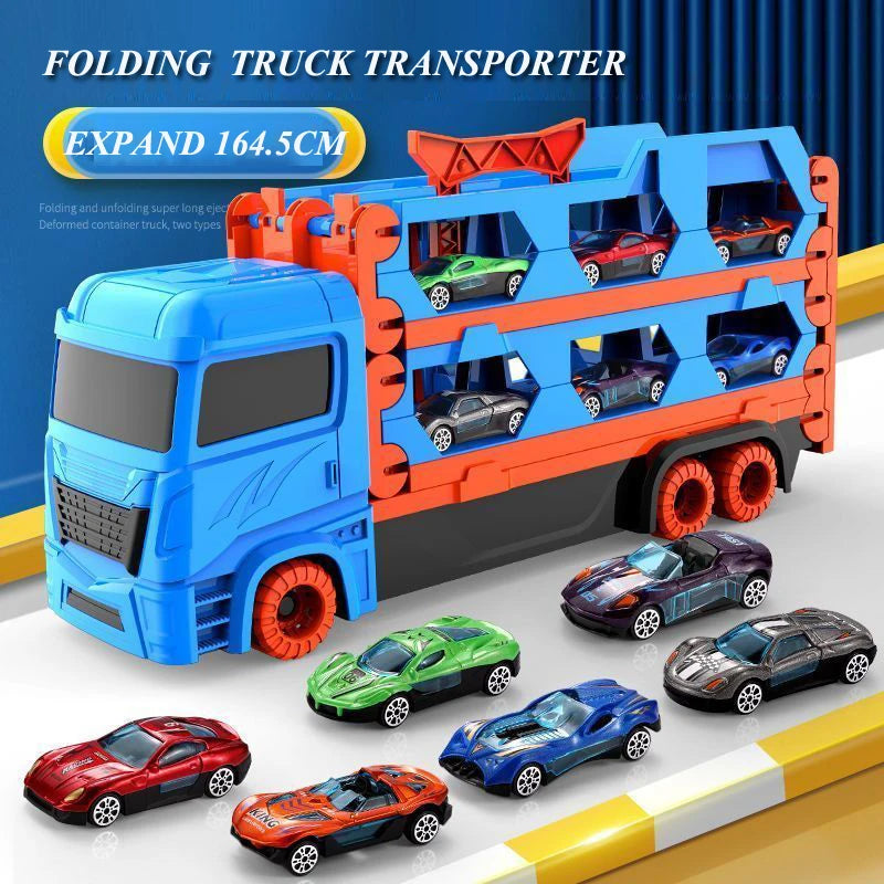 MOTORG - Car Transporter Truck Folding Track Racing Vehicle Kids Competitive Games Storage Alloy Car Boy Toy Children Novel Gift