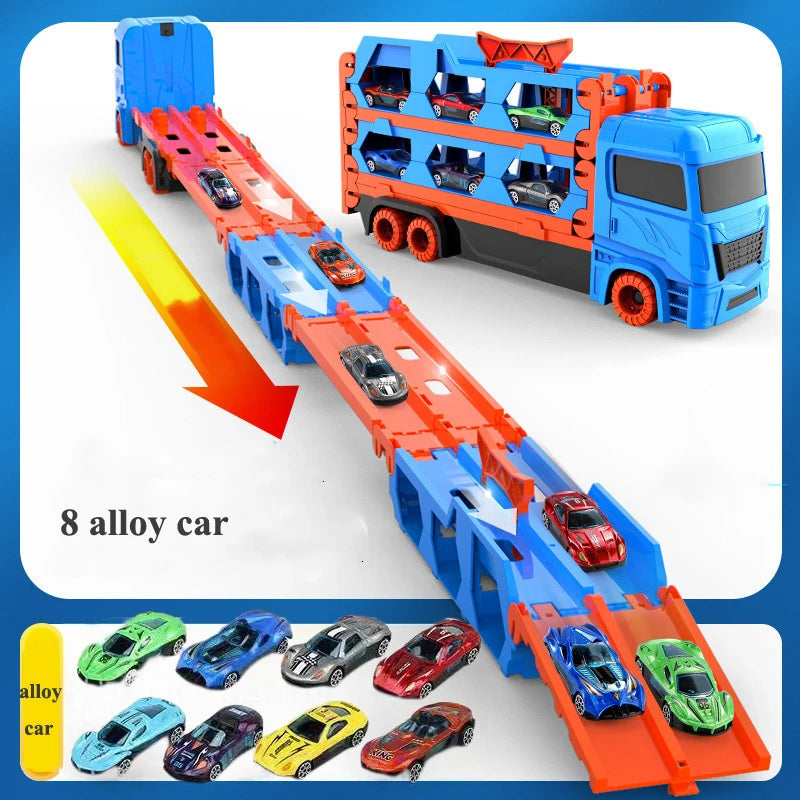 MOTORG - Car Transporter Truck Folding Track Racing Vehicle Kids Competitive Games Storage Alloy Car Boy Toy Children Novel Gift