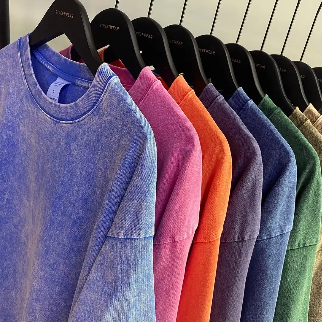 SW56™ Solid Color Short Sleeved T-Shirt Men Women Summer Street Trendy Washed Old Oversized Clothes