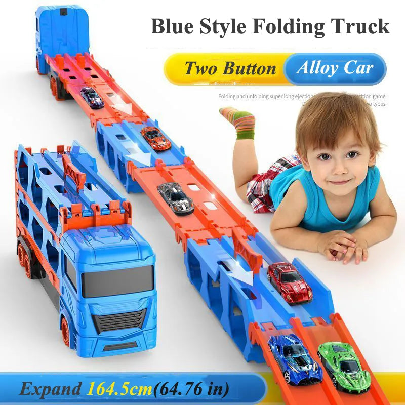 MOTORG - Car Transporter Truck Folding Track Racing Vehicle Kids Competitive Games Storage Alloy Car Boy Toy Children Novel Gift