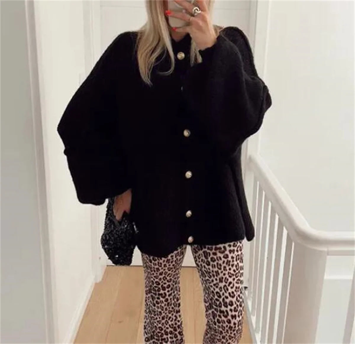 SW56™ Loose Sweater for Women O-Neck Metal Button Cardigan Casual Outwear