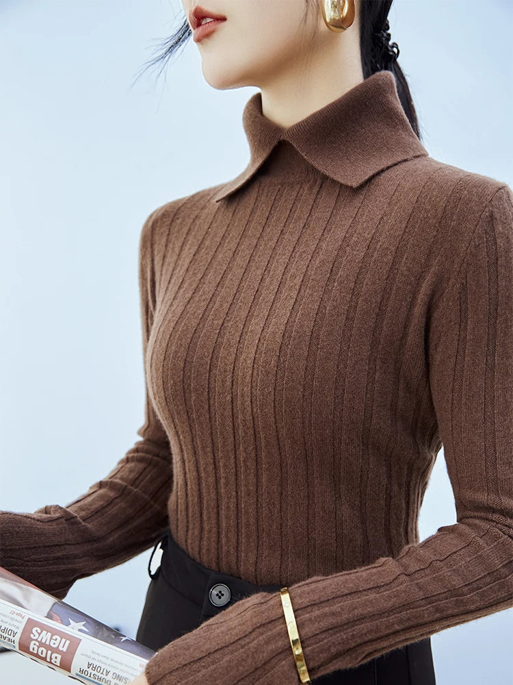 SW56™ Polo Collar Womens Knitted Sweater Long Sleeve Slim Fit