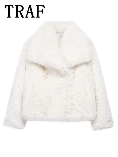 SW56™ Fluffy Woven Jacket for Women Loose Stand Collar Long Sleeve Coat 2