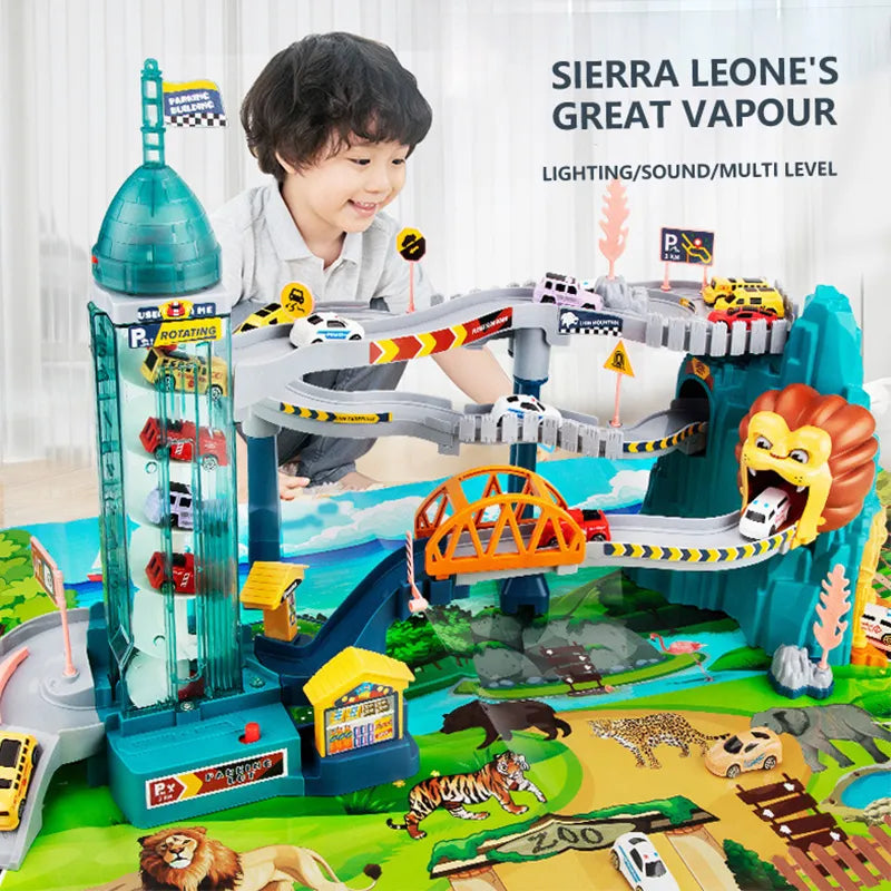 CB90® Safari Lion Theme Car Track for Children Racing Rail Cars