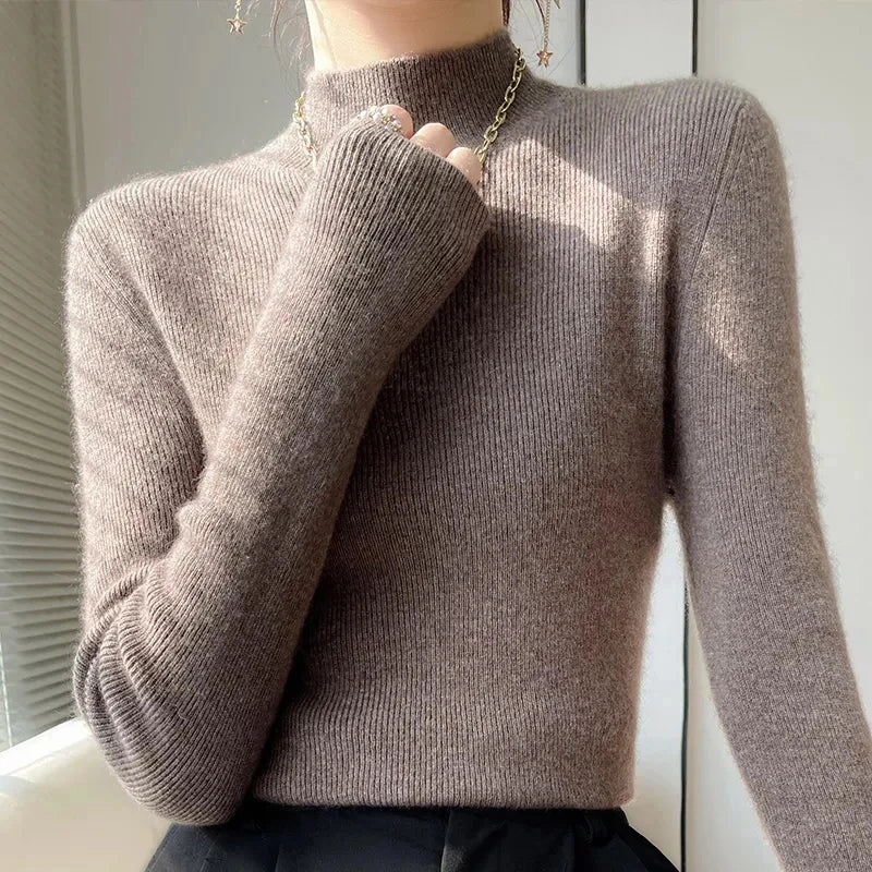 SW56™ Solid Sweater Women Half Turtleneck Knitted Pullover Casual Style Outwear
