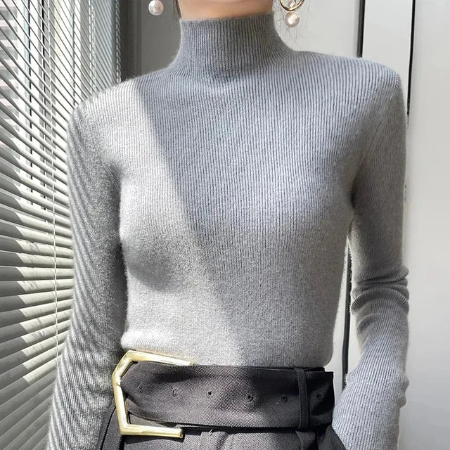 SW56™ Solid Sweater Women Half Turtleneck Knitted Pullover Casual Style Outwear