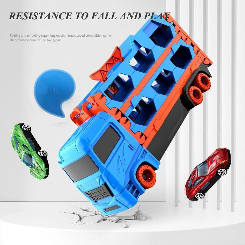 MOTORG - Car Transporter Truck Folding Track Racing Vehicle Kids Competitive Games Storage Alloy Car Boy Toy Children Novel Gift