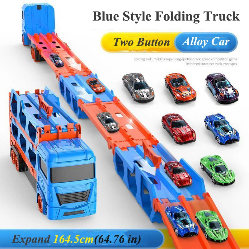 MOTORG - Car Transporter Truck Folding Track Racing Vehicle Kids Competitive Games Storage Alloy Car Boy Toy Children Novel Gift