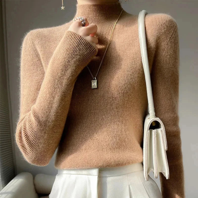 SW56™ Solid Sweater Women Half Turtleneck Knitted Pullover Casual Style Outwear