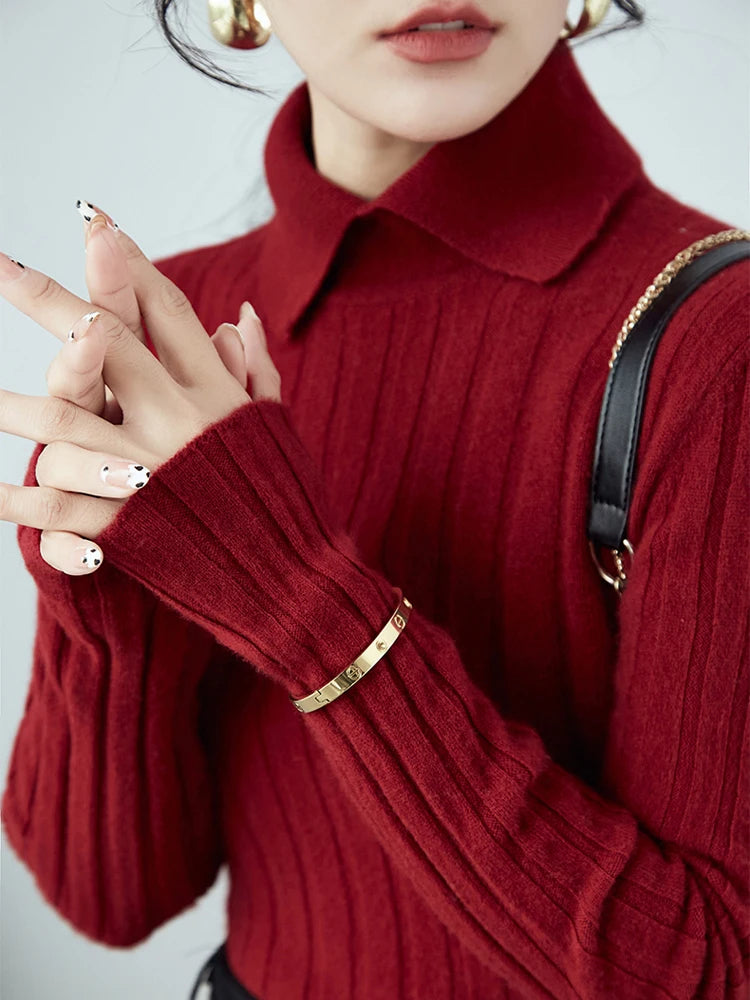 SW56™ Polo Collar Womens Knitted Sweater Long Sleeve Slim Fit