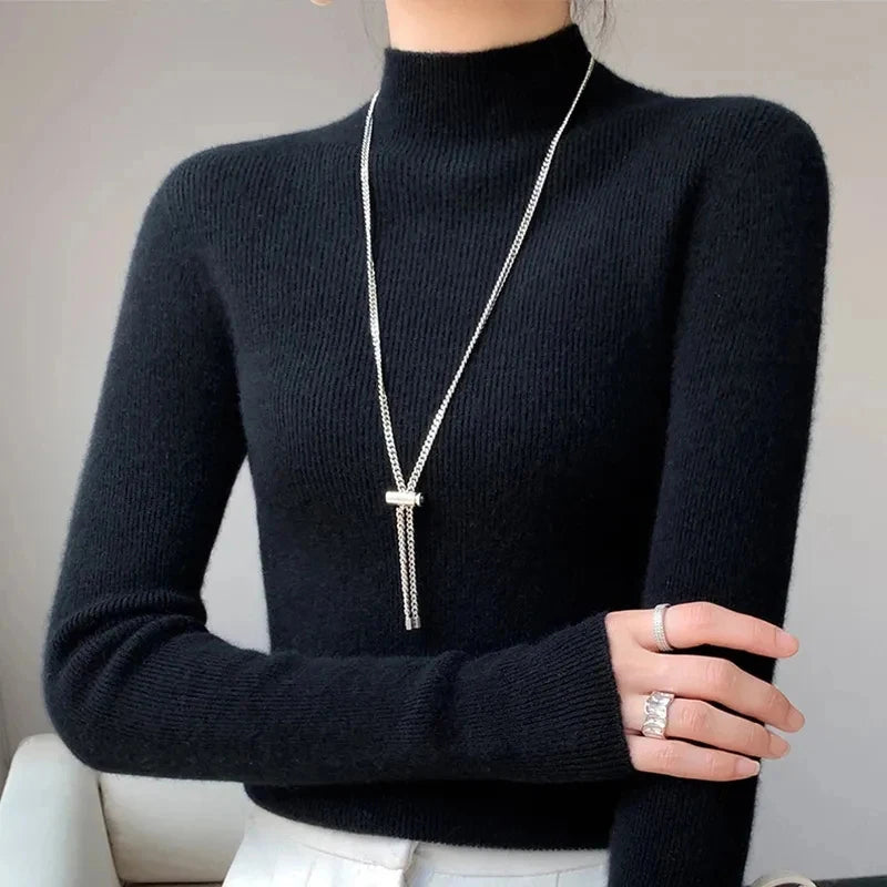 SW56™ Solid Sweater Women Half Turtleneck Knitted Pullover Casual Style Outwear