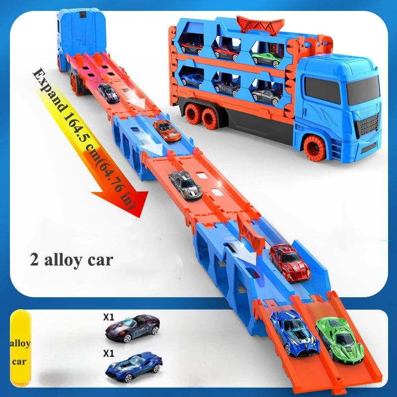 MOTORG - Car Transporter Truck Folding Track Racing Vehicle Kids Competitive Games Storage Alloy Car Boy Toy Children Novel Gift