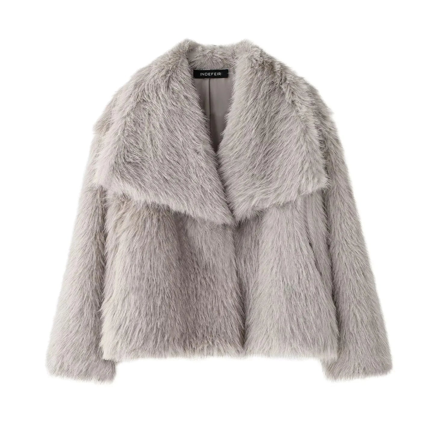 SW56™ Fluffy Woven Jacket for Women Loose Stand Collar Long Sleeve Coat 2