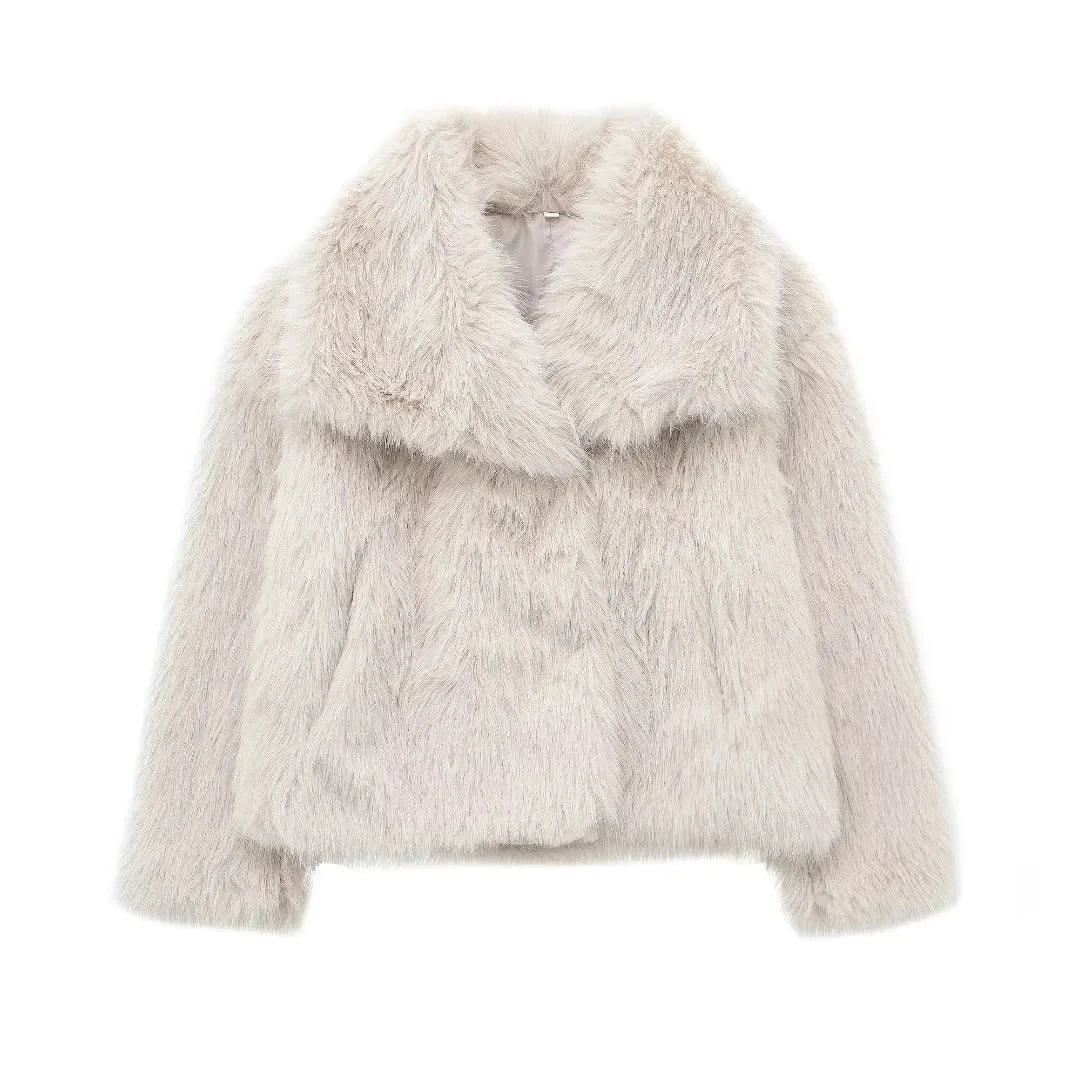 SW56™ Fluffy Woven Jacket for Women Loose Stand Collar Long Sleeve Coat 2