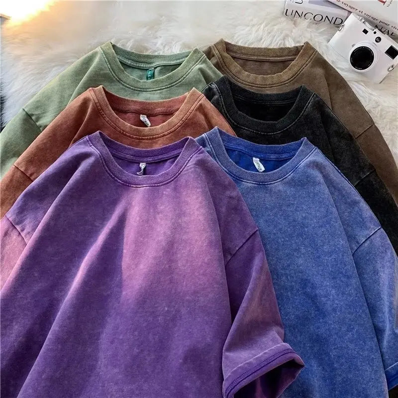 SW56™ Solid Color Short Sleeved T-Shirt Men Women Summer Street Trendy Washed Old Oversized Clothes