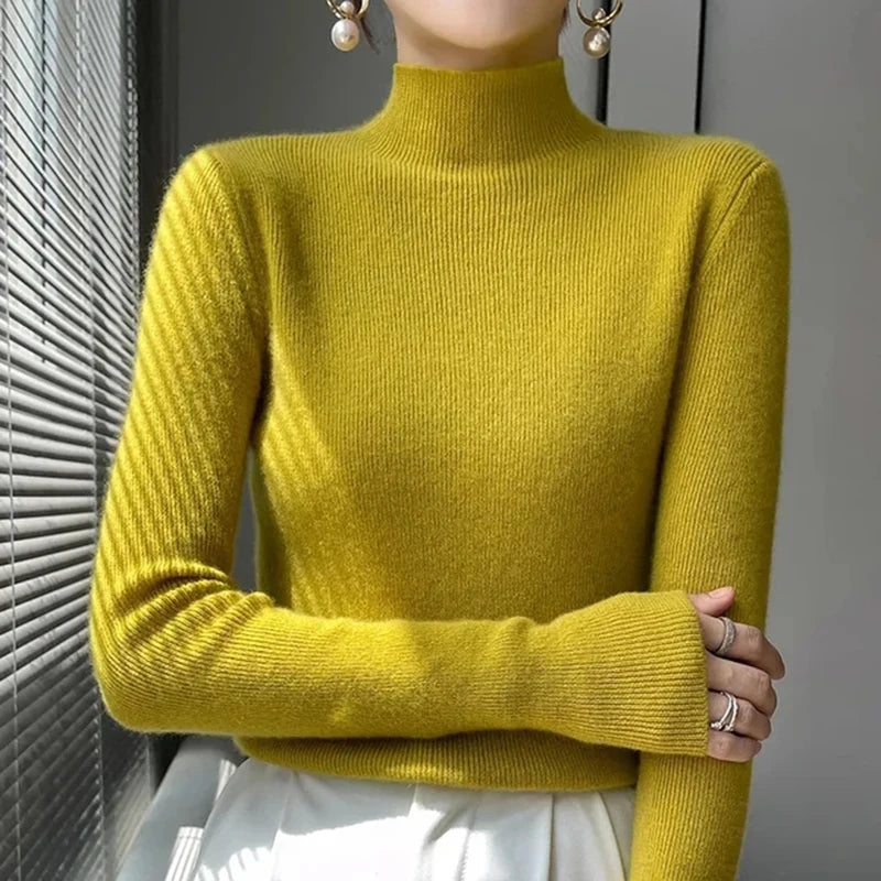 SW56™ Solid Sweater Women Half Turtleneck Knitted Pullover Casual Style Outwear