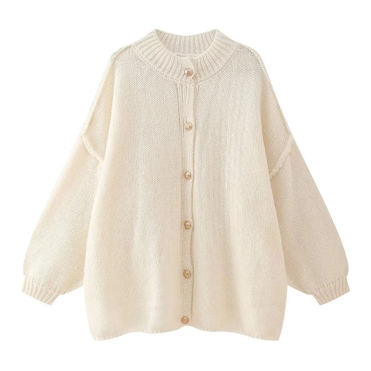 SW56™ Loose Sweater for Women O-Neck Metal Button Cardigan Casual Outwear