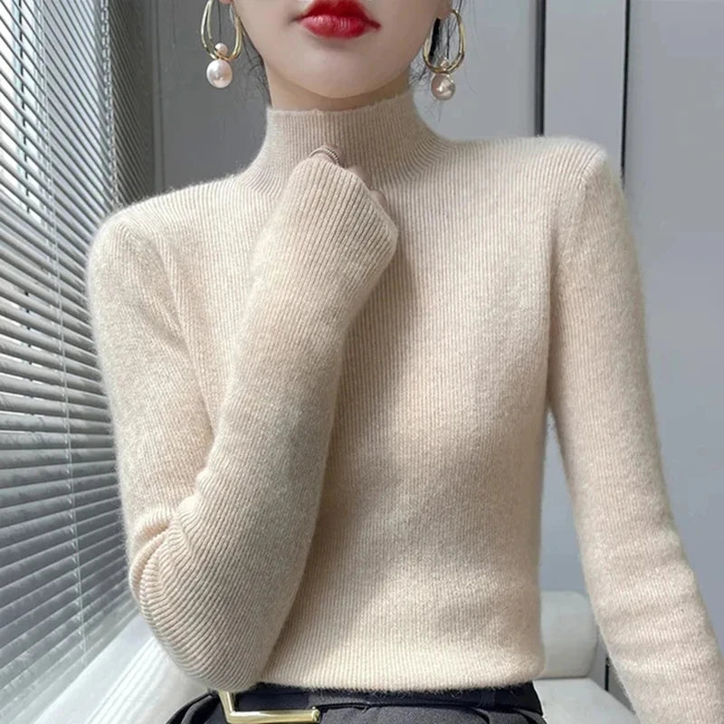 SW56™ Solid Sweater Women Half Turtleneck Knitted Pullover Casual Style Outwear
