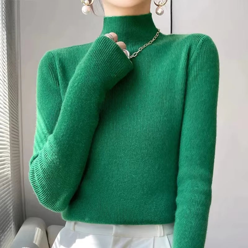 SW56™ Solid Sweater Women Half Turtleneck Knitted Pullover Casual Style Outwear
