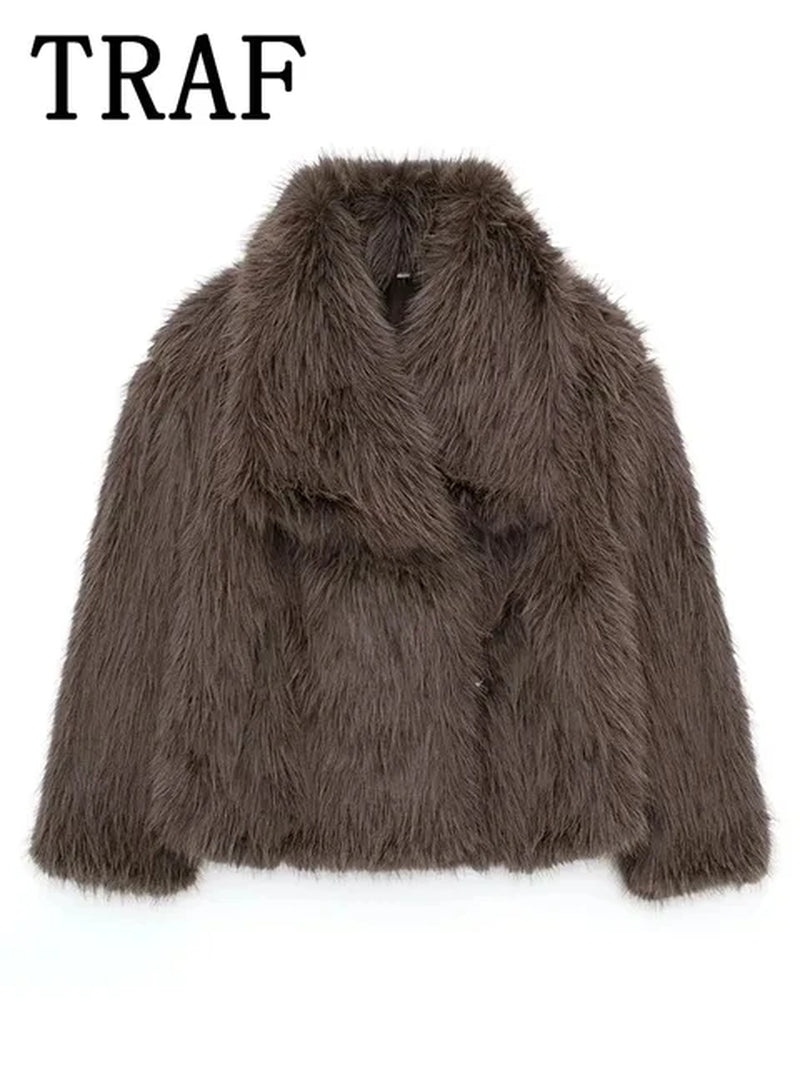 SW56™ Fluffy Woven Jacket for Women Loose Stand Collar Long Sleeve Coat 2