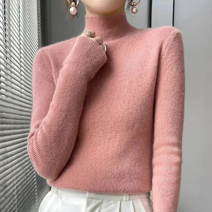 SW56™ Solid Sweater Women Half Turtleneck Knitted Pullover Casual Style Outwear 