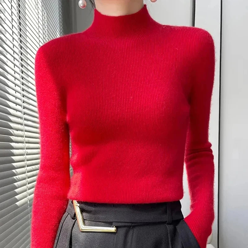 SW56™ Solid Sweater Women Half Turtleneck Knitted Pullover Casual Style Outwear 