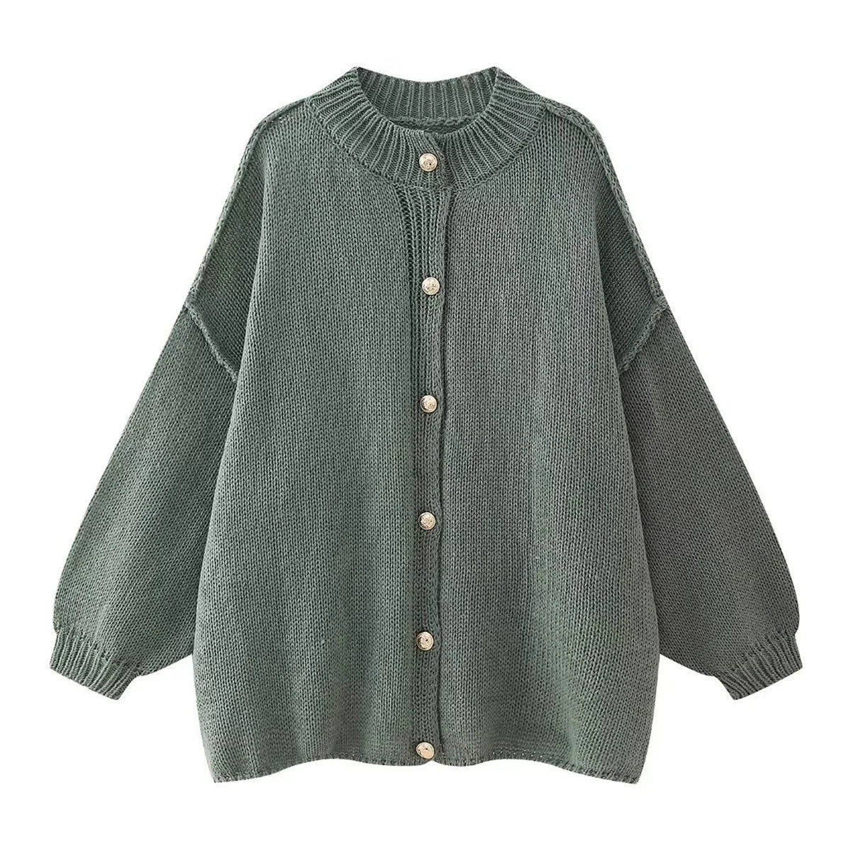 SW56™  Loose Sweater for Women O-Neck Metal Button Cardigan  Casual Outwear
