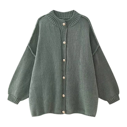 SW56™  Loose Sweater for Women O-Neck Metal Button Cardigan  Casual Outwear