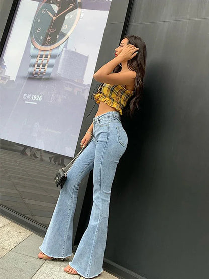 STYLA - Flare Jeans Pants Womens  Vintage Denim  High Waist 