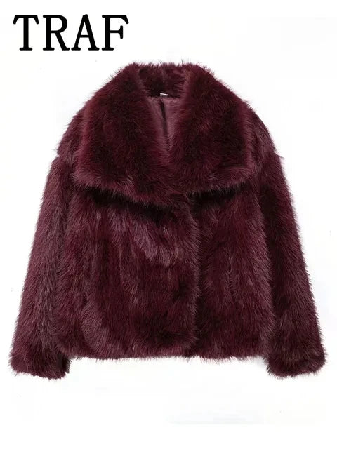 SW56™ Fluffy  Woven Jacket for Women Loose Stand Collar Long Sleeve Coat 2