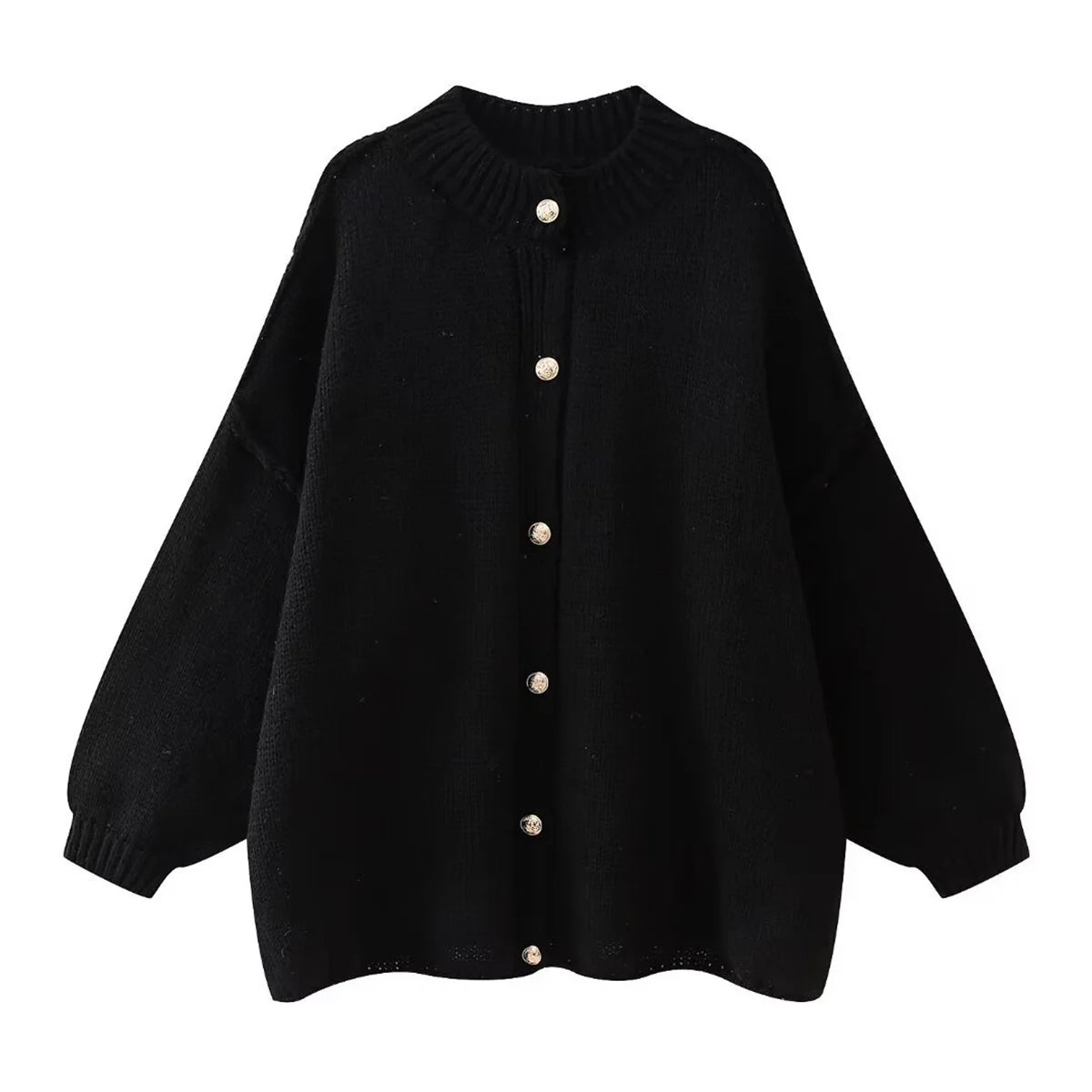 SW56™  Loose Sweater for Women O-Neck Metal Button Cardigan  Casual Outwear
