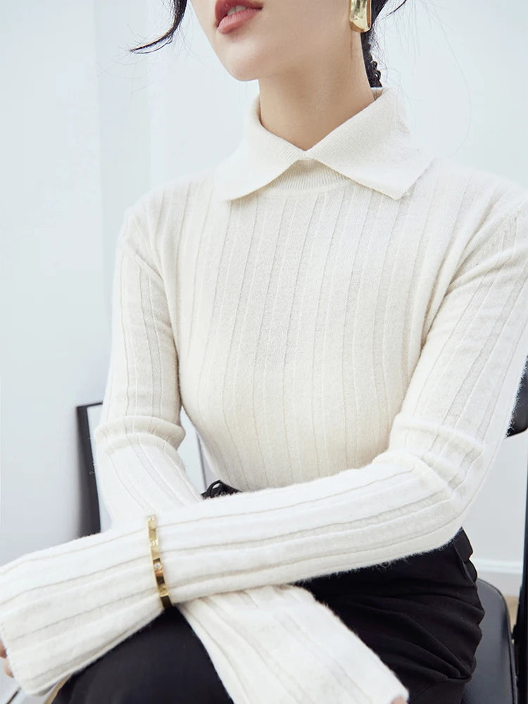 SW56™ Polo Collar Womens Knitted Sweater Long Sleeve Slim Fit 