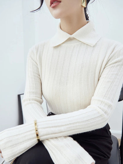 SW56™ Polo Collar Womens Knitted Sweater Long Sleeve Slim Fit 