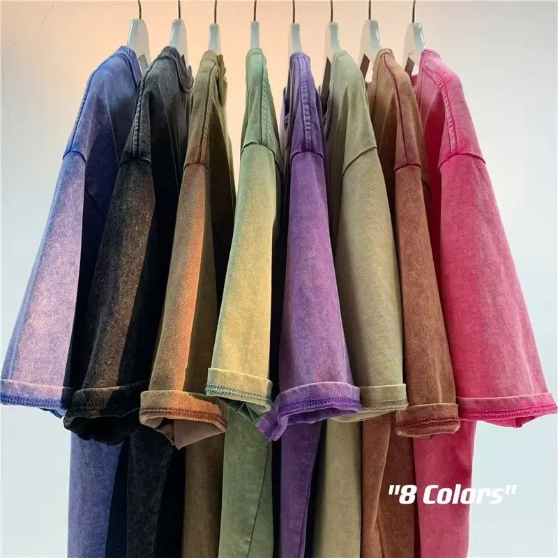 SW56™ Solid Color Short Sleeved T-Shirt Men Women Summer Street Trendy Washed Old Oversized Clothes