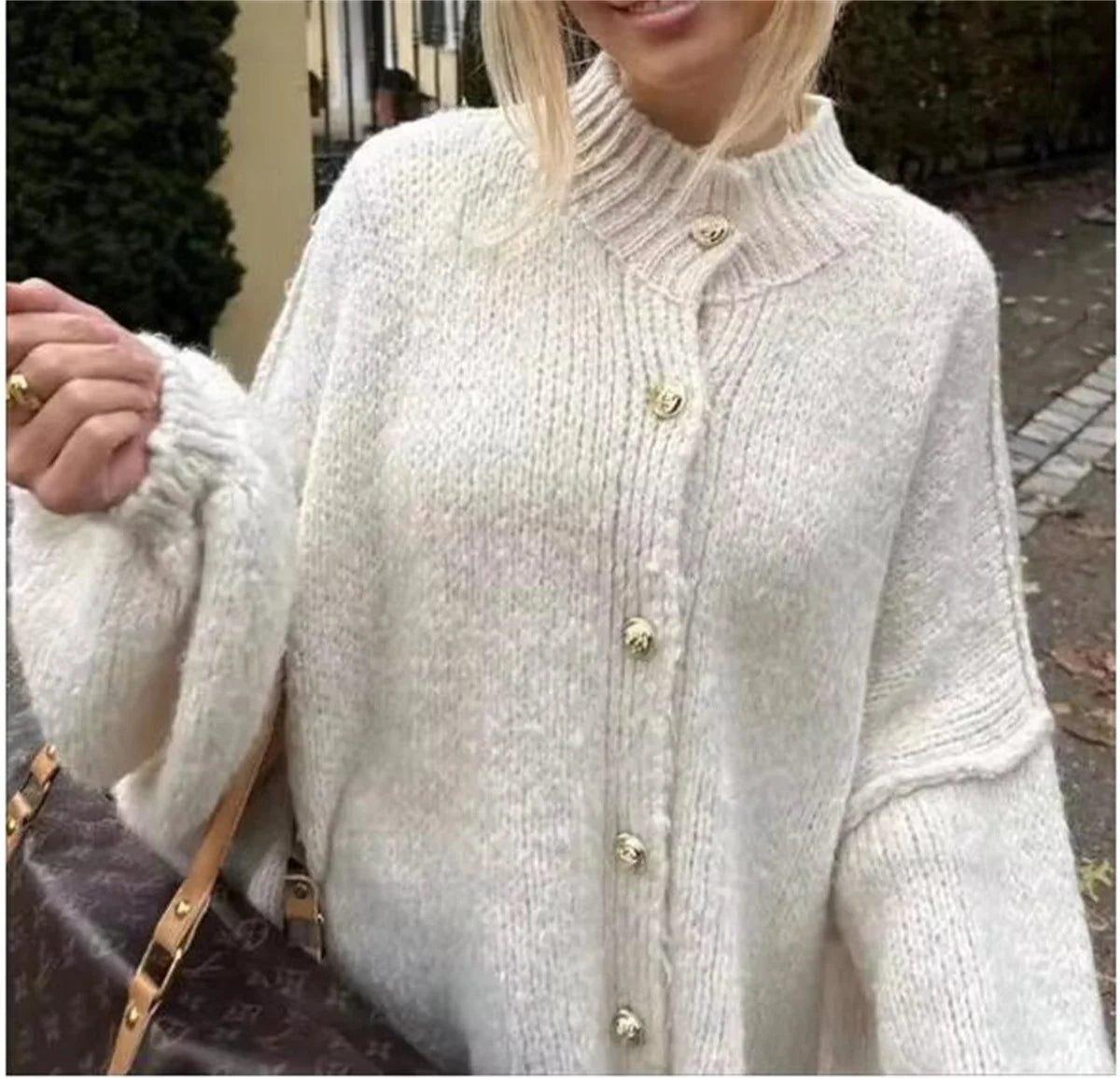 SW56™  Loose Sweater for Women O-Neck Metal Button Cardigan  Casual Outwear