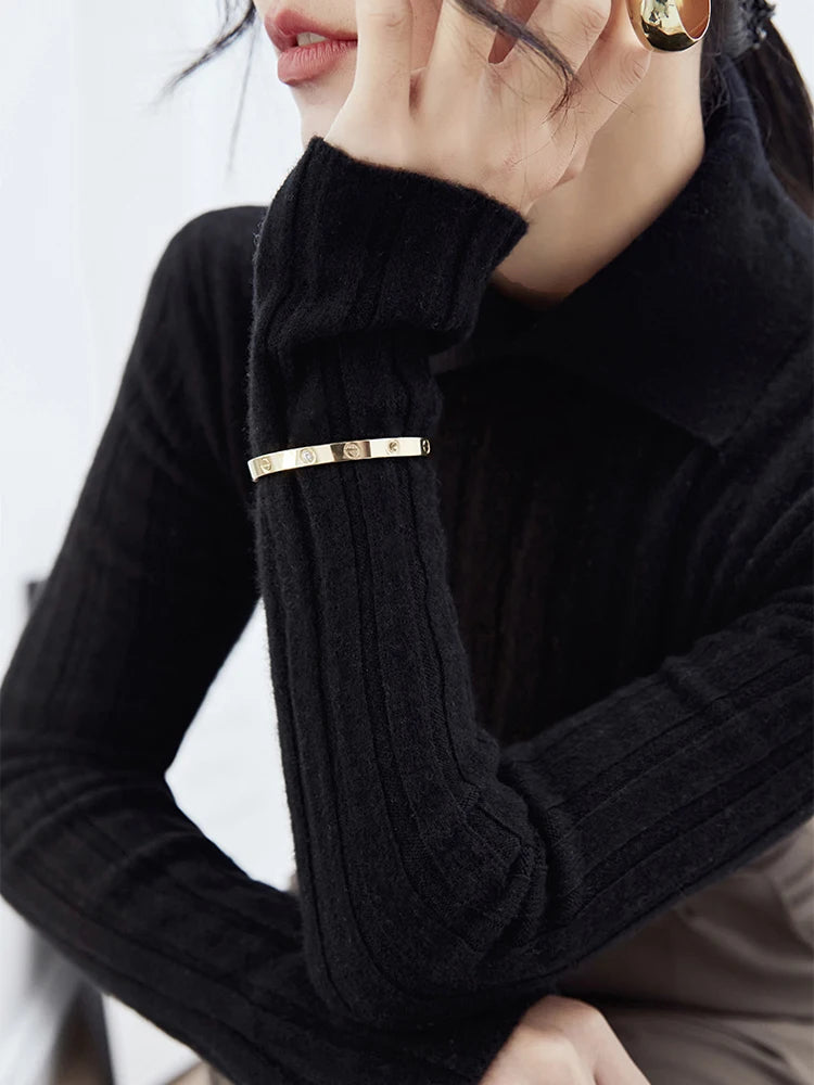 SW56™ Polo Collar Womens Knitted Sweater Long Sleeve Slim Fit 
