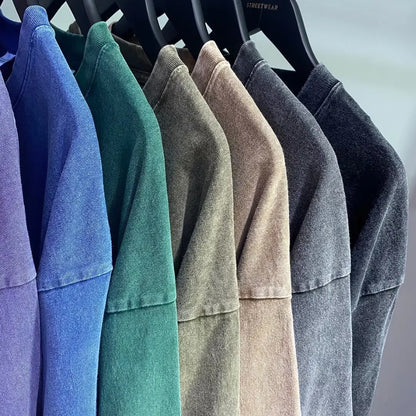 SW56™ Solid Color Short Sleeved T-Shirt Men Women Summer Street Trendy Washed Old Oversized Clothes
