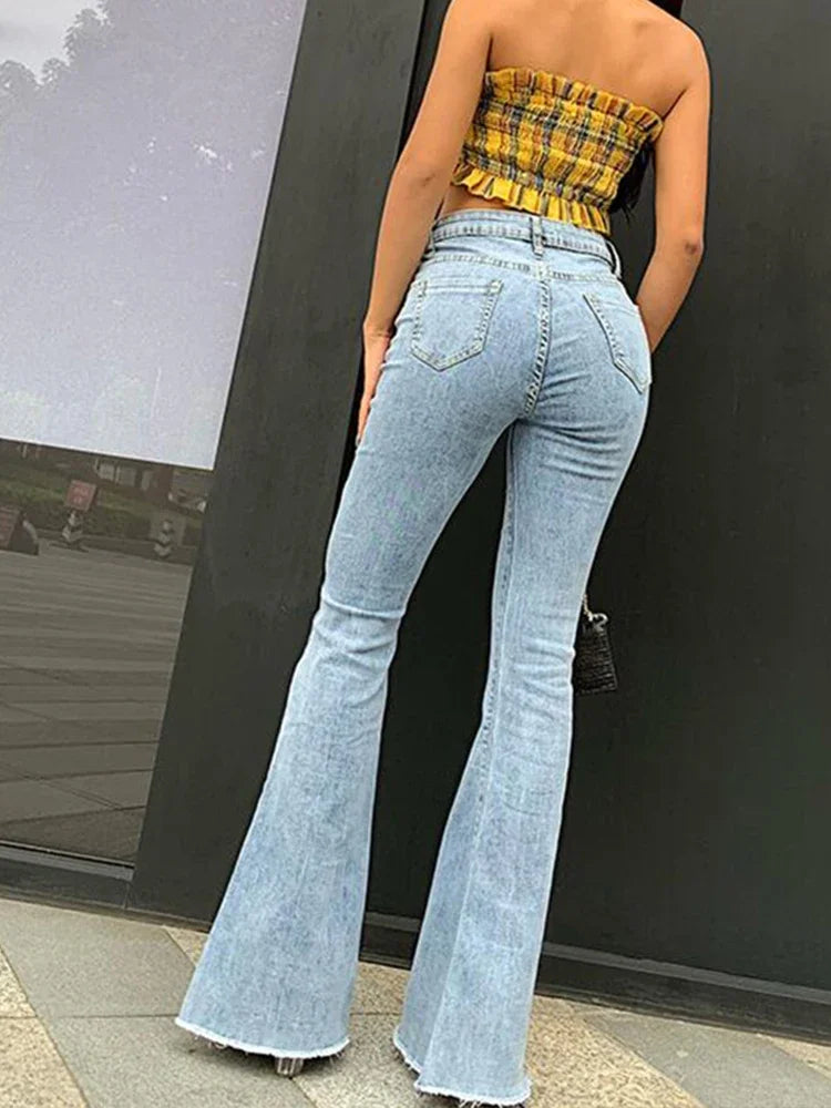 STYLA - Flare Jeans Pants Womens  Vintage Denim  High Waist 