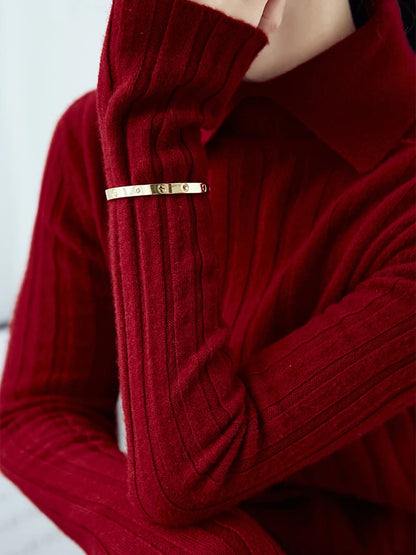 SW56™ Polo Collar Womens Knitted Sweater Long Sleeve Slim Fit 