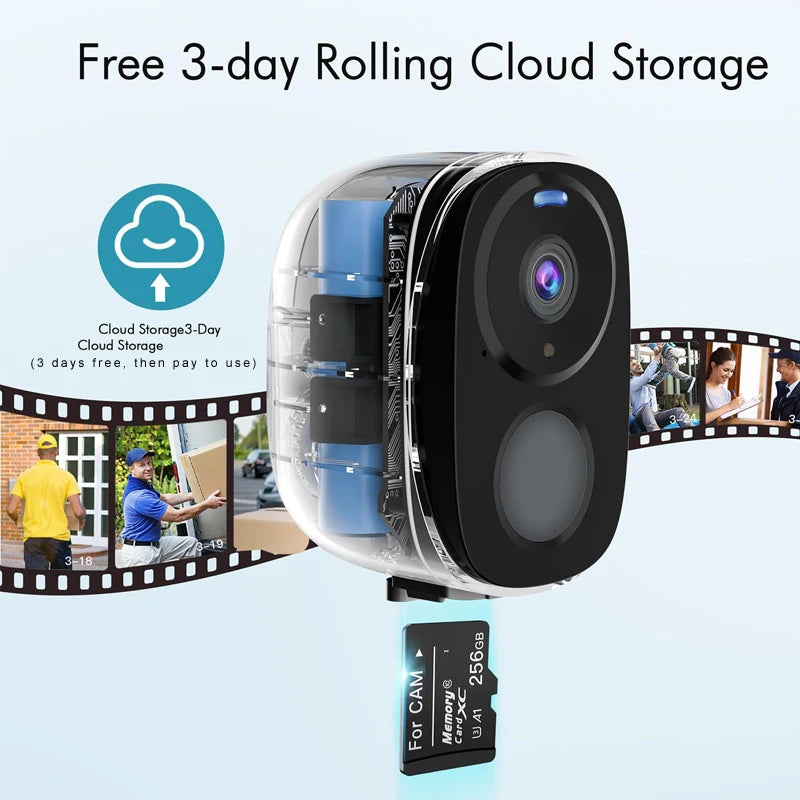 Security Camera Wireless Outdoor, 2K Battery Powered Wifi Camera AI Motion Siren Spotlight