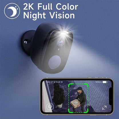 Security Camera Wireless Outdoor, 2K Battery Powered Wifi Camera AI Motion Siren Spotlight