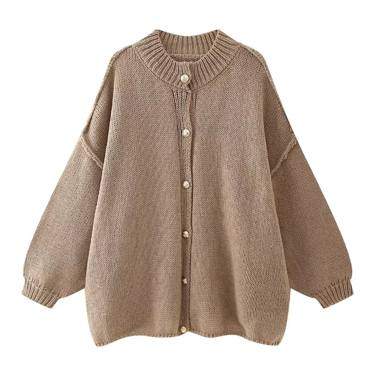 SW56™  Loose Sweater for Women O-Neck Metal Button Cardigan  Casual Outwear
